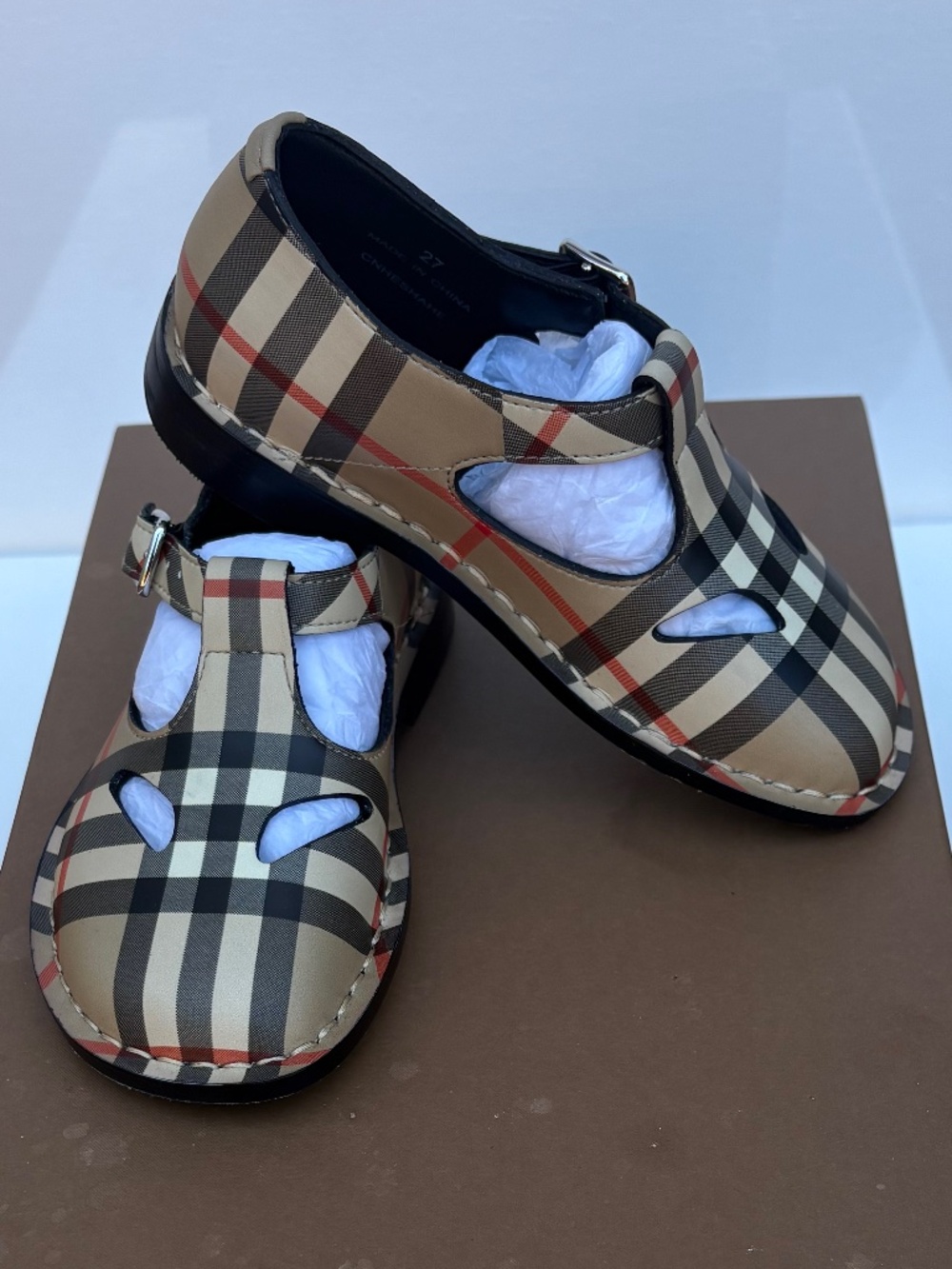 Burberry Girls Mini Kipling Archive Check Mary Jane Shoes EU 27